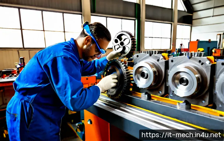 Home 15 기계공학 기계조립 - Photorealistic mechanical engineering assembly workshop in northern Italy, skilled technician wearin...